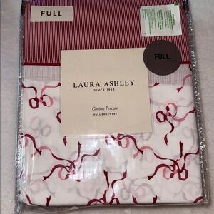 Laura Ashley Christmas Holiday Red Bow Ribbons Sheet Set - Full